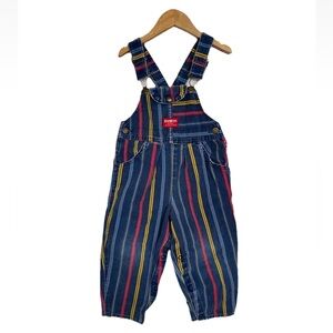 Vintage Oshkosh Overalls Denim Striped Multi Color Kids Size 4T Rare